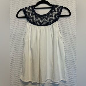 Hazel Cream and Blue Bib Collar Tank Top